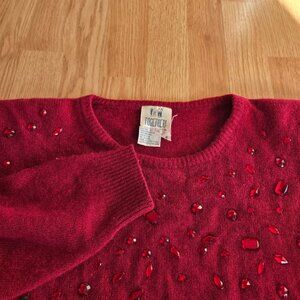 Together! Vintage Angora Wool Jeweled Sweater Red XL Made in Hong Kong